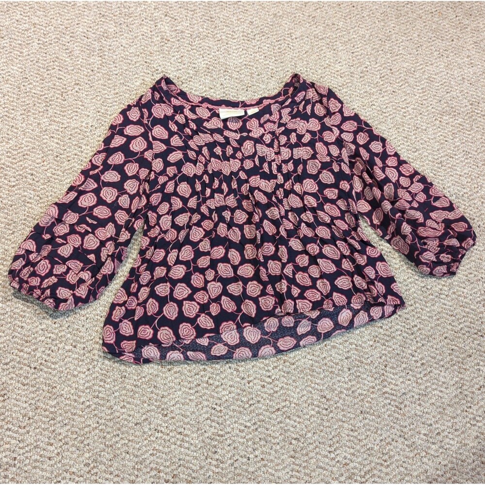 Anthropologie Maeve Cathy Pleated Pintuck Blouse Womens Small Floral Flowy